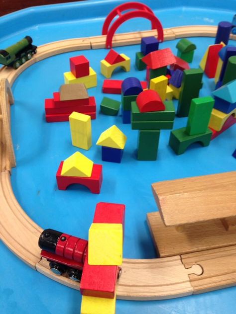 Tuff tray train track 🚂 Train Track Tuff Tray, Train Tuff Tray, Eyfs Ideas, Open Ended Art, Tuff Spot, Train Theme, Nursery Activities, Block Area, Tuff Tray