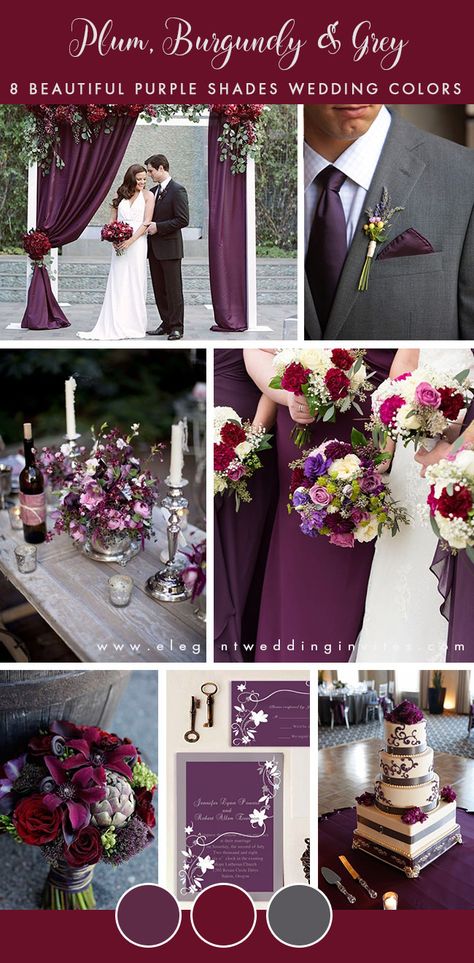 plum,burgundy and charcoal grey fall and winter wedding color palette Winter Wedding Color Palette, Wedding Color Scheme, Plum Wedding, Wedding Colors Purple, Winter Wedding Colors, Lilac Wedding, Fall Wedding Centerpieces, Winter Wonderland Wedding, Winter Wedding Dress