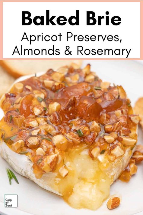 Brie And Apricot Preserves, Baked Brie With Peach Jam, Apricot Baked Brie, Brie With Apricot Preserves, Baked Brie Apricot Jam, Brie And Apricot Appetizer, Baked Brie With Apricot Jam, Recipes With Apricot Preserves, Almond Cheese Recipe