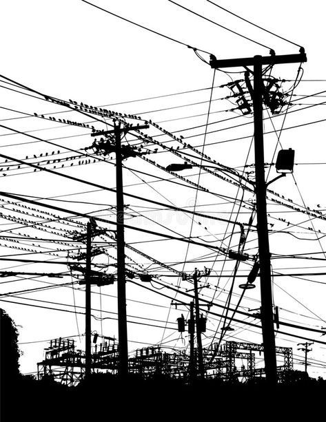 Telephone poles and wires. A complex maze of telephone and power poles and wires , #Affiliate, #wires, #complex, #Telephone, #poles, #maze #ad Power Lines Aesthetic, Telephone Pole Tattoo, Wires Drawing, Persona Tattoo, Dream Animation, Lighting Overlays, Telephone Pole, Transmission Tower, Rosemary's Baby