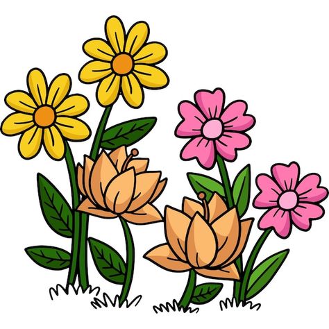 Vector spring flower cartoon colored cli... | Premium Vector #Freepik #vector #hand-drawn-illustration #drawing #cartoon-drawing #cartoon-art Cartoon Flowers Drawing, Spring Cartoon, Flower Vector Illustration, Flowers Cartoon, Cartoon Garden, Flower Cartoon, Garden Clipart, Garden Birdhouses, Cartoon Flower