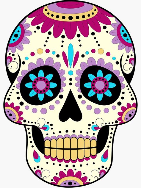 "Mexican skull" Sticker by SouthPrints | Redbubble Pumpkin Painting Sugar Skull, Sugar Skull Drawings, Sugar Skull Stencil, Mexican Skull Art, Mexican Calavera, Kids Fun Activities, Cute Sugar Skull, Den Mrtvých, Mexico Skull