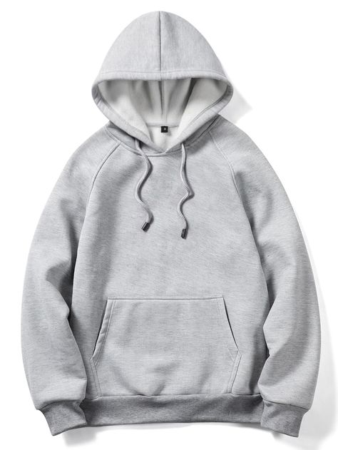 Light Grey Basics Collar Long Sleeve Polyester Plain Pullovers Embellished Slight Stretch Spring/Fall Men Hoodies & Sweatshirts Hoodie Gris, Light Grey Hoodie, Sweat Gris, Grey Hoodie Men, Black Hoodie Men, Solid Hoodie, Plain Hoodies, Men Hoodies, Pocket Hoodie