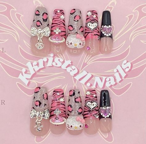 Doe Eyes, Hello Kitty Nails, Y2k Nails, Really Cute Nails, Kawaii Nails, Short Acrylic Nails Designs, Nails Inspo, Short Acrylic Nails, Nail Decorations