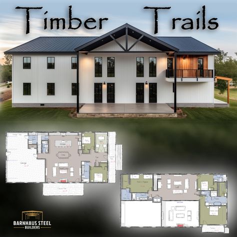 The Timber Trails Barndominium has 5 Bedrooms, 5 Bathrooms and 4,147 SF Living. 3 Car Garage & 2 Patios. September-to-Remember 50% Off ALL Stock Plans! Sale ends in 10 Days. To see full floorplan & our plan shop, click on the link in our bio followed by Shop. If you are interested in a custom plan, we are offering free 45 minute design consultations. We have 1 slot left this week: Link in our Bio, Website. #barndominium #industrial #industrialdesign #openhome #architecture #modernhomed... 5 Bedroom Farmhouse Plans, 5 Bedroom Barndominium Floor Plans, Interior Elevation, Farmhouse Home Design, Plumbing Plan, Transitional Modern Farmhouse, Structural Steel, Modern Farmhouse Home, Barndominium Floor Plans