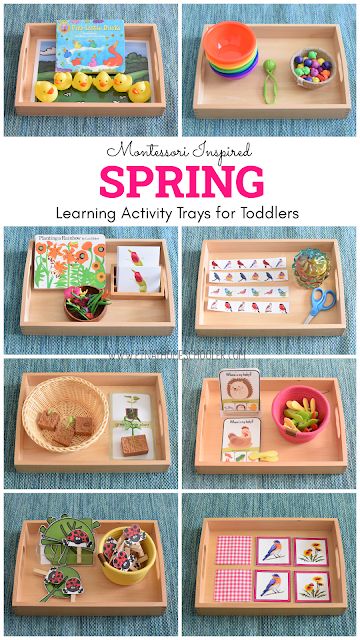 Spring Learning Tray Ideas for Toddlers May Montessori Activities, Montessori Trays Preschool, Spring Toddler Learning Activities, Spring Homeschool Preschool, May Practical Life Montessori, Spring Montessori Shelf, Homeschool Spring Activities, Montessori Flower Activities, Montessori Themes Preschool