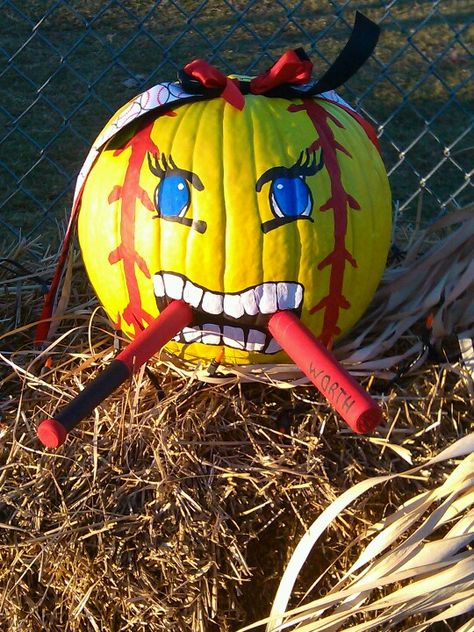 Halloween Softball, Softball Party, Softball Crafts, Softball Season, Hallowen Ideas, Softball Gifts, Cheerleading Gifts, Pumpkin Carving Templates, Fastpitch Softball