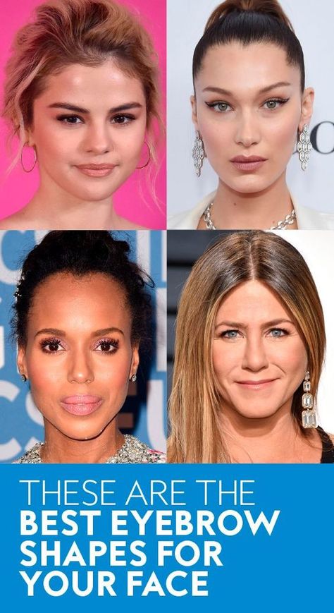 Before reaching for your tweezers, read through Baker's breakdown of the best eyebrow shapes for every face shape. Keep scrolling to find your perfect match. Best Celebrity Eyebrows, Eyebrows For Square Face, Eyebrows For Oval Face, Square Eyebrows, Eyebrow For Round Face, Eyebrow Shaping Threading, Eyebrows For Face Shape, Round Eyebrows, Best Eyebrows