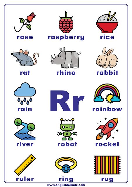 English alphabet poster to learn letter R Alphabet Words Worksheet, R Letter Words, English Alphabet For Kids, R B Concert Outfit, Preschool Alphabet Letters, R Alphabet, Alphabet R, Building Vocabulary, Improve Reading Skills