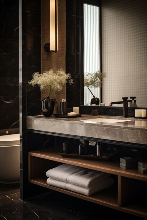 Classical Bathroom Design Luxury, Moody Luxury Bathroom, Masculine Primary Bathroom, Men’s Bathroom, Masculine Bathrooms, High End Bathroom Design Luxury, Hotel Bathroom Design Luxury, Modern Masculine Bathroom, Dark Bathroom Design