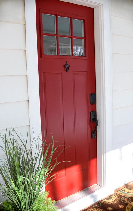 Schlage-red-door Red Front Door Paint Color, Gray Front Door Colors, Front Door Paint, Red Doors, Front Door Hardware, Best Front Doors, Trendy Door, Red Front Door, Door Paint