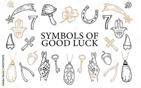 Charms of Good Luck. Hand drawn doodle Lucky symbols set. Luck symbols of wealth elements Ladybug Clover Horseshoe Wishbone. symbols of luck Stock Vector | Adobe Stock Good Luck Charms Symbols, Symbols Of Wealth, Symbols Of Luck, Luck Symbols, Charm Tattoo, Luck Tattoo, Horse Shoe Tattoo, Good Luck Symbols, Lucky Symbols