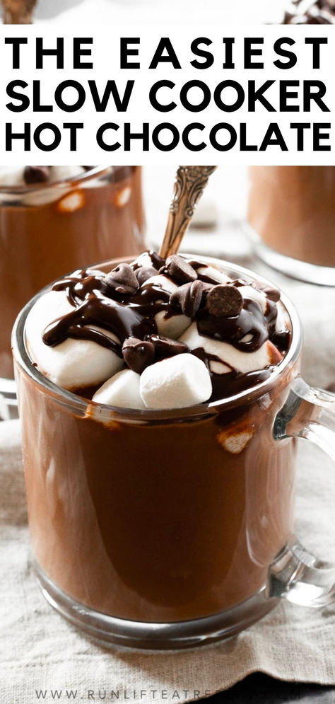 crockpot hot chocolate recipes Hot Chocolate Slow Cooker, Slow Cooker Hot Chocolate, Hot Chocolate Ingredients, Crockpot Hot Chocolate, Hot Chocolate Recipe, Homemade Hot Chocolate, Chocolate Recipe, Hot Chocolate Bars, Fun Easy Recipes