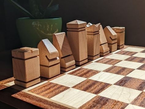 Simple Chess Pieces, Diy Chess Set, Modern Chess Set, Tung Oil Finish, Chess Boards, Wood Chess Set, Wooden Chess Pieces, Wooden Chess Board, Desain Furnitur Modern