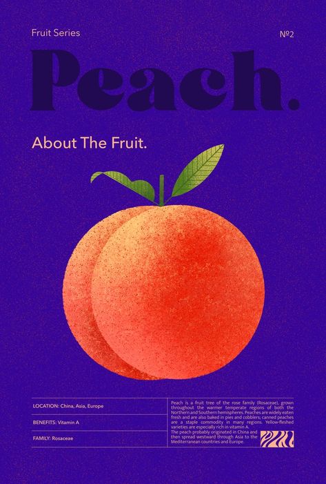 Poster with a peach fruit by Nataliia Voloshyna Peach Poster, Apple Illustration, Peach Art, Digital Art Poster, Peach Fruit, 카드 디자인, Fruit Illustration, Art Poster Design, Fruit Design