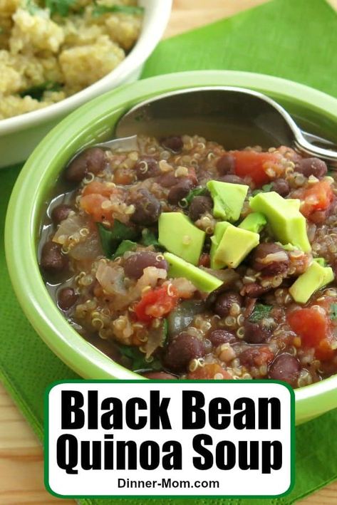 Black Bean Soup with Quinoa is an easy recipe that uses just one pot. In less than 30 minutes you have a healthy and delicious dinner or lunch! Black Bean And Quinoa, Vegan Autumn, Cilantro Lime Quinoa, Bean Quinoa, Lime Quinoa, Quinoa Soup, Black Bean Quinoa, Vegan Quinoa, Soup Easy