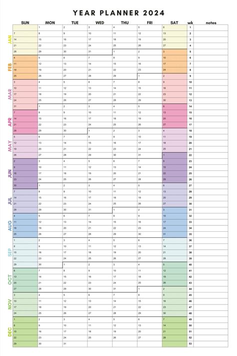 Large Continuous 2024 Calendar, Giant Year at 2024 Year Planner, Year Calendar 2024, Event Organizer Planners, Yearly Planner Template, Budget Planner Ideas, Planer 2024, Yearly Budget, Cute Daily Planner, Planner Wallet