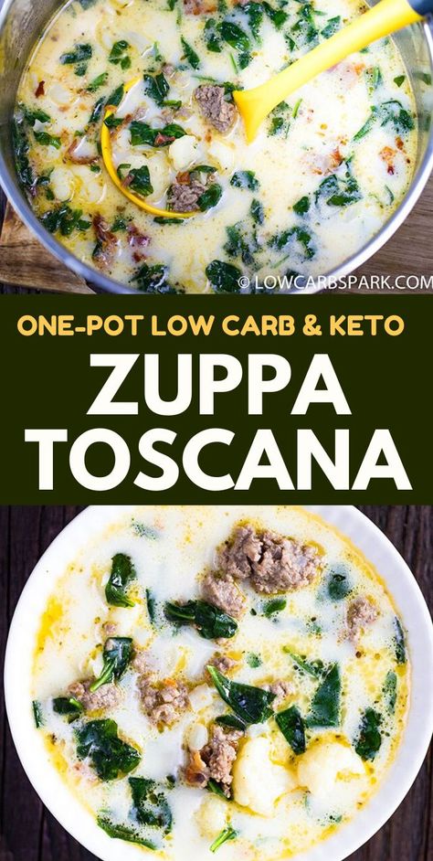 Low Carb Tuscan Zuppa Soup, Keto Sausage Spinach Soup, Zuppa Toscana Soup Crockpot Keto, Italian Zuppa Toscana, Italian Wedding Soup Keto, Thm Zuppa Toscana Soup, Keto Tuscan Soup Recipes, Zuppa Toscana Soup Healthier, Low Carb Easy Soup