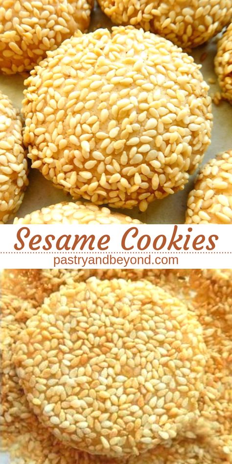 Sesame Cookies-These delicious sesame cookies are crunchy and melt-in-mouth! If you are a sesame lover, you'll love these toasted sesame seed cookies! #sesame #sesameseeds #cookies #recipes Recipe on pastryandbeyond.com with step by step pictures. Toasted Sesame Cookies, Black Sesame Shortbread Cookies, Sesame Sweet Recipes, Sesame Recipes Healthy, Recipes Using Sesame Seeds, Sesame Seed Recipes, Sesame Cake Recipe, Sesame Cookies Recipe, Sesame Seed Cookies