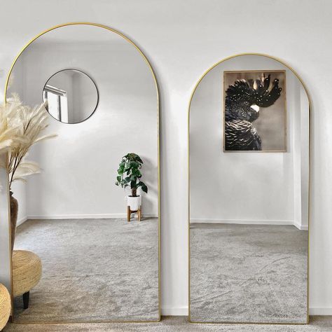 Vanders Mirrors’s Instagram profile post: “⚜️ Gold arch size comparison ⚜️ Left is the 2000x1000mm ($600)- Right is the 1800x800mm ($450) arch mirror. We also have the XL mirror…” Arch Mirror Hallway, Arch Mirror Decor, Pilates Room, Mirror Hallway, Hallway Mirror, Freestanding Mirrors, Leaner Mirror, Hallway Bedroom, Arch Mirror