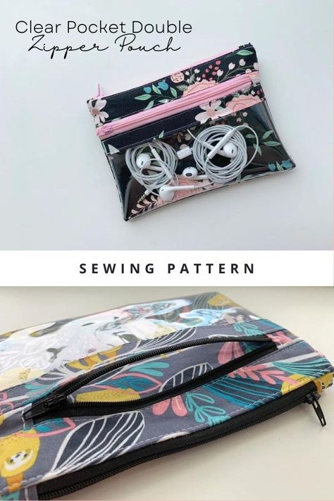 Clear Pocket Double Zipper Pouch sewing pattern - Sew Modern Bags Vinyl Pouch Pattern, Keychain Zipper Pouch Diy, Clear Pouch Pattern, Double Zipper Pouch Tutorial, Zipper Pouch Sewing Pattern, Purse Inspiration, Pouch Sewing Pattern, Diy Pouch No Zipper, Double Zipper Pouch