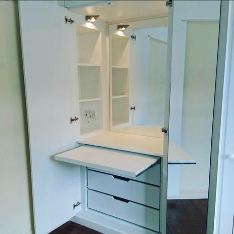 Dressing Mirror Inside Wardrobe, Desk Inside Wardrobe, Mirror Inside Cupboard, Wardrobe With Dressing Table Inside, Vanity Inside Wardrobe, Drawer Inside Wardrobe, Vanity Wardrobe Ideas, Wardrobe With Lights Inside, Mirror Inside Wardrobe Door