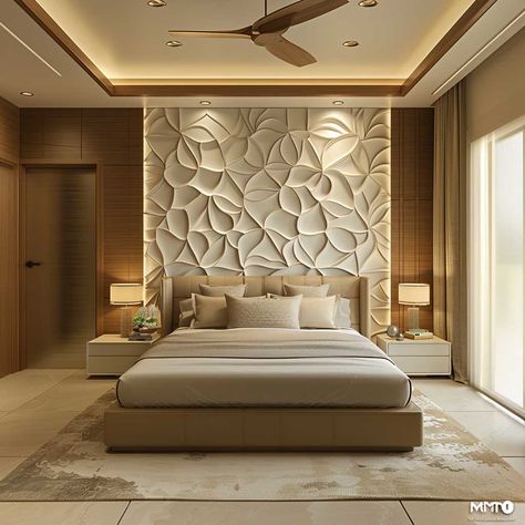 23+ Top Wall Texture Designs That Will Make Your Bedroom Stand Out • 333+ Art Images Panelling Design Wall Bedroom, Main Bedroom Designs Master Suite, Master Bedrooms 2024 Trends, Bedroom Wall Paneling Ideas, Bed Back Wall Design, Wall Texture Ideas, Bedroom Panelling, Bedroom Tv Unit Design, Bedrooms Interior