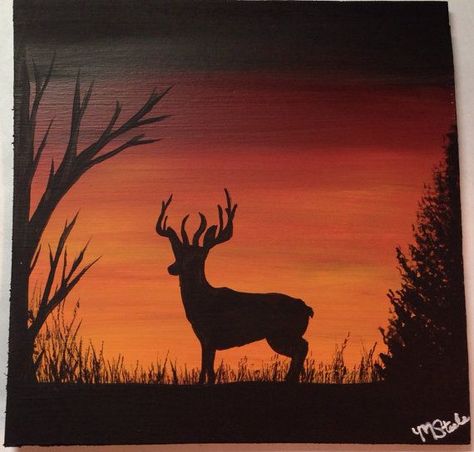 images of deer in the woods | Buck deer in the woods silhouette by SweetCandyPurses on Etsy, $10.00 Woods Silhouette, Silhouette Paintings, Deer In The Woods, Deer Painting, Buck Deer, Silhouette Painting, Deer Art, Easy Canvas Painting, Night Painting