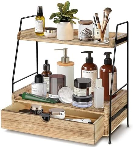 Bathroom Counter Shelf, Bathroom Organizer Countertop, Bathroom Counter Organizer, Brown Bath, Organize Bathroom Countertop, Counter Organizer, Bathroom Countertop Organizer, Bathroom Sink Organization, Bathroom Counter Organization