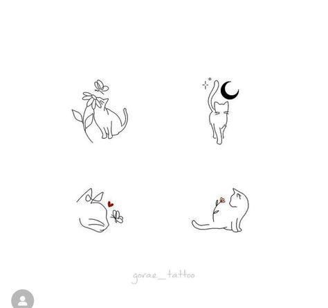 Tattoo Ideas For Cat Owners, Kitten Outline Tattoo, Fun Flower Tattoo, Cat Tatoos Small Simple, Dainty Cat Tattoo Simple, Cat Semicolon Tattoo, Cute Cat Tattoo Simple, Small Tattoos Cat, Mini Cat Tattoo