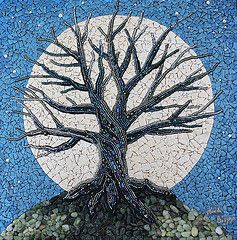 Moon Shadow Mosaic Landscapes, Eggshell Mosaic, Easy Mosaic, Tree Mosaic, Egg Shell Art, Mixed Media Mosaic, Shell Mosaic, Antique Windows, Mosaic Tile Art