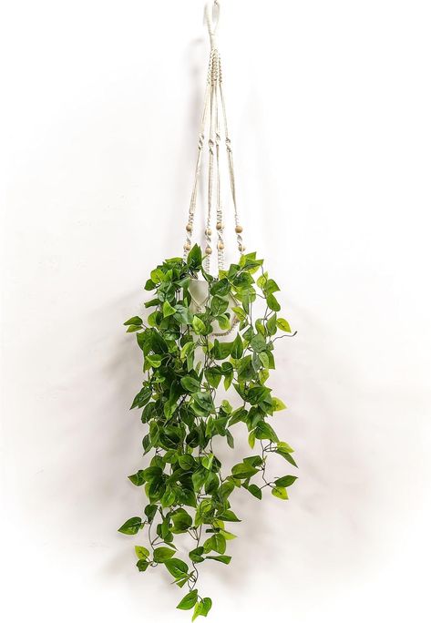 PRICES MAY VARY. [🌿 Package Includes] A complete set of hanging artificial plants with two approx. 2.5ft pothos faux plants, gray-green foliage, complete with a 29" in long macrame hanger, a plastic pot with 6.5" in opening diameter, 5.5" in height, and a plant hook in a set. This hanging artificial vines set can be easily assembled, just put the pot in the macrame plant hanger and put the fake plants in the planter, You can DIY lights and fake plants as you want, then hang it up. [🌿 Add Green Cute Hanging Plant Wallpaper, Ikea Hanging Plants, Hanging Plant Mug, Fake Plant Lamp, Four Poster Bed Hanging Plants, Plant Hangers Ceiling, Hanging Plants Behind Tv, Ceiling Plant Hanger Corner, Macrame Plant Hanger For Bathroom