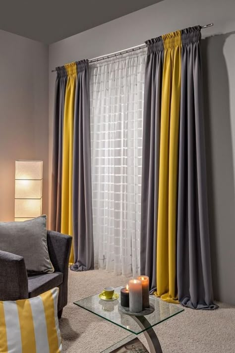 Luxury Curtains For Living Room With Modern Touch 27 बेडरूम डिजाइन, Living Room Decor Curtains, Luxury Curtains, Yellow Living Room, Grey Curtains, Curtains Living, Modern Curtains, Home Curtains, Diy Curtains