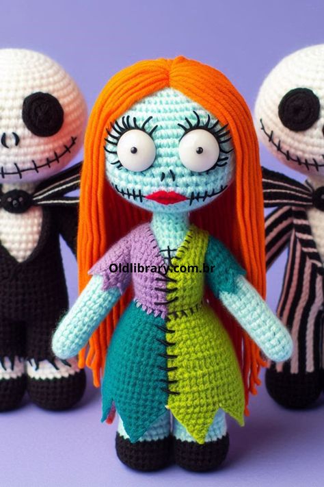 Create your own Sally from The Nightmare Before Christmas with this crochet amigurumi pattern. Perfect for Halloween or Tim Burton fans! Free Crochet Nightmare Before Christmas, Crochet Sally Doll Free Pattern, Sally Crochet Pattern Free, Jack Skellington Crochet Pattern Free Nightmare Before Christmas, Oogie Boogie Amigurumi Free Pattern, Jack Skellington Amigurumi Free Pattern, Tim Burton Crochet Pattern Free, Pennywise Crochet Pattern Free, The Nightmare Before Christmas Crochet