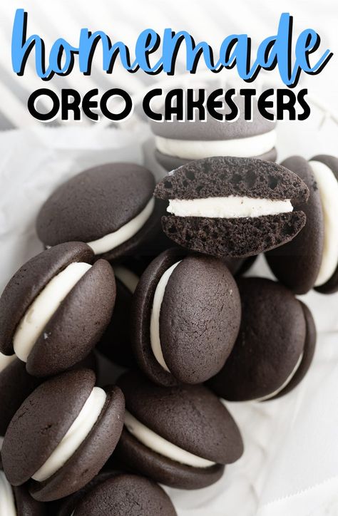 Oreo Cakesters Homemade Oreos From Scratch, Cakesters Recipe, Oreo Filling Recipe, Dessert Recipes Oreo, Soft Chocolate Cookies, Oreo Cakesters, Sandwich Cookies Filling, Soft Chocolate Cookie, Smooth Buttercream