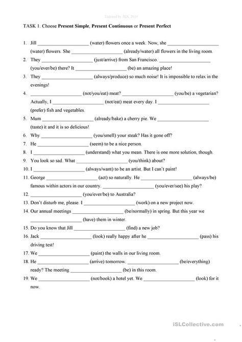 Present Simple, Present Continuous, Present Perfect. - English ESL Worksheets for distance learning and physical classrooms Present Simple Present Continuous, Present Perfect Continuous, Hello English, Present Continuous, Simple Present, Perfect Tense, English Grammar Worksheets, Verb Tenses, Grammar Practice