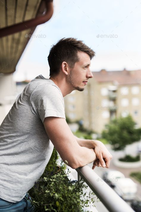 Balcony Photography, Side View Drawing, Men Photoshoot, Body Reference, Photography Poses For Men, Body Poses, Male Poses, Man Photo, Poses For Men