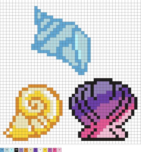 Starfish Perler Beads, Perler Beads Summer Ideas, Pixel Seashell, Perler Bead Patterns For Best Friends, Starfish Pixel Art, Hermit Crab Perler Beads, Seashell Perler Bead Patterns, Shell Perler Beads, Sea Shell Perler Bead Pattern