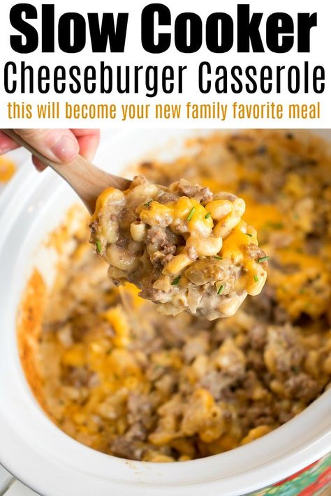 Crockpot hamburger casserole is amazing! A dump and go dinner packed with ground beef and cheeseburger macaroni noodles. Comfort food at it's finest! #crockpotcasserole #crockpotrecipes #crockpothamburger #crockpotgroundbeef #cheeseburgermacaroni #hamburgercasserole #cheesy Cheeseburger Crockpot Recipes, Cheeseburger Crockpot Casserole, Slow Cooker Cheeseburger Casserole, Crock Pot Hamburger Helper, Cheeseburger Casserole Crockpot, Hamburger Crock Pot Recipes, Hamburger Casserole Crockpot, Dump And Go Crockpot Dinners Ground Beef, Crock Pot Recipes With Ground Beef