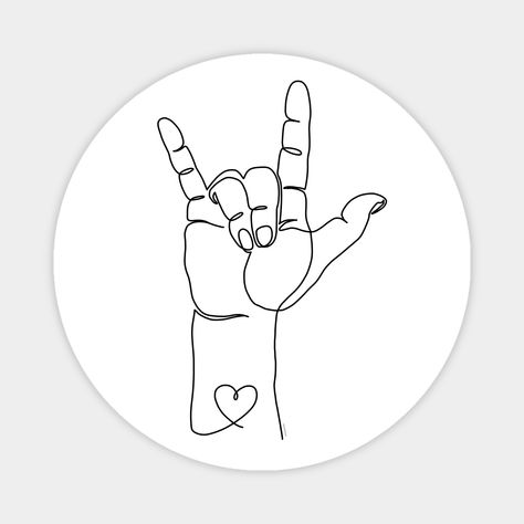 One of the most beautiful symbolic hand signs in ASL American Sign Language, is the sign for love, or I love you.This continuous one line hand sign graphic & modern love design is copyrighted and only available from Double Brush. -- Choose from our vast selection of magnets to match with your desired size to make the perfect custom magnet. Pick your favorite: Movies, TV Shows, Art, and so much more! Available in two sizes. Perfect to decorate your fridge, locker, or any magnetic surface with. Bsl Sign Language I Love You, I Love You Sing Language Tattoo, Sign Language I Love You Art, Asl I Love You Drawing, Sign Language Stickers, I Love You Sign Language Art, I Love You Hand Sign, I Love You Asl, Asl I Love You