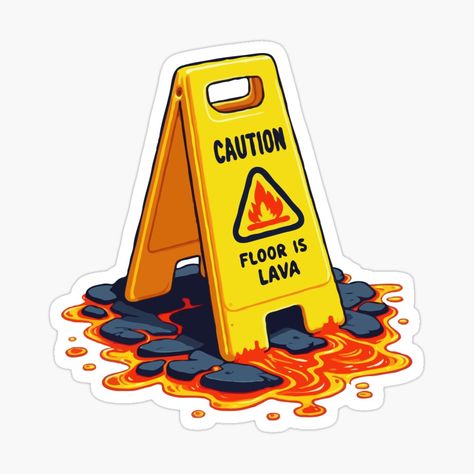 Cool Sticker Ideas, Stickers Design Ideas, Lava Art, Stickers Illustration, Funny Road Signs, رسم كاريكاتير, Floor Is Lava, Wet Floor Signs, Crab Art