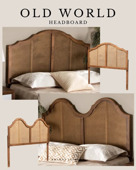 Vintage Style Headboard, Diy Bedroom Headboard Ideas, Curved Wooden Headboard, Diy Vintage Headboard Ideas, Cane Headboard Bedroom, Wooden Headboards For Beds, Ratan Bed, Wicker Headboard Bedroom, Cane Bedroom Ideas