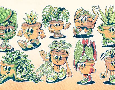 Plants Character Design, Plant Cartoon Drawing, Plant Character Design, Graffitti Street, Plant Character, Mascot Ideas, Logo Garden, Retro Mascot, Hiphop Art