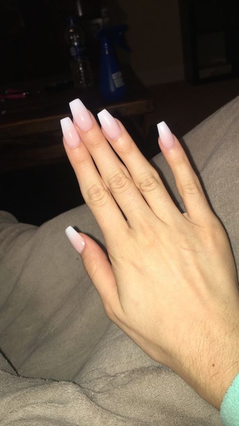 White French Fade Nails, French Tip Nails Fade, Fancy French Acrylic Nails, Fade French Tip Nails, White Fade Acrylic Nails, White Fade Nails, Decent Nails, Nails French Fade, Faded French Nails