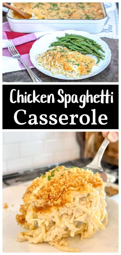 Chicken Spaghetti Casserole Chicken Spaghetti For Two, Chicken Spaghetti Freezer Meal, Chicken Spaghetti With Bread Crumbs, Cheese Chicken Spaghetti Bake, Cheesey Chicken Spaghetti Casserole, Cream Cheese Chicken Spaghetti 12 Tomatoes, Bread Crumb Topping, Easy Chicken Spaghetti, Casseroles Recipes