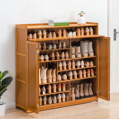 Shoe Storage Cabinet With Doors, Shoe Rack Drawer, Square Layers, Shoe Cabinet Entryway, Boot Organization, Bifold Door, Bamboo Shoe Rack, Door Organizer, Inside Design