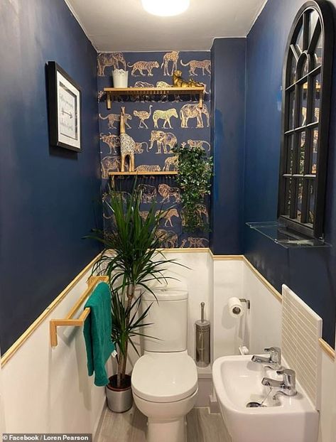 Cottage Toilet Room, Funky Cloakroom Toilet, Funky Downstairs Toilet, Wallpaper Cloakroom Toilet, Little Toilet Ideas, Funky Downstairs Toilet Ideas, Small Cloakroom Toilet Downstairs Loo, Downstairs Toilet Ideas Wallpaper, Downstairs Toilet Wallpaper