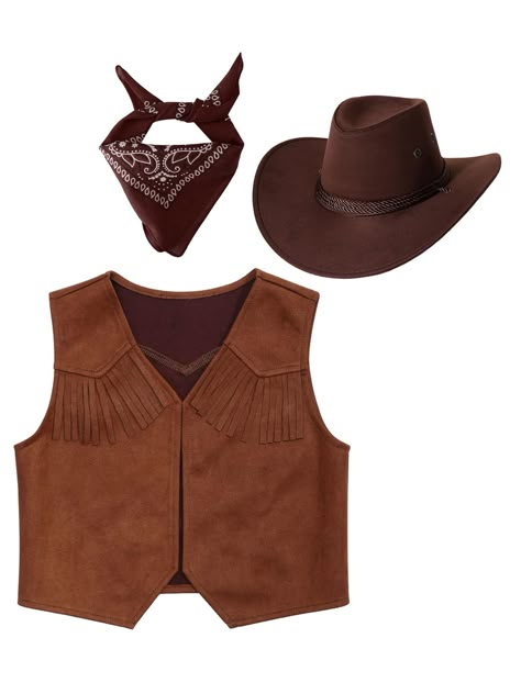 PRICES MAY VARY. Made from polyester, are soft to touch, skin-friendly and comfortable to wear Suede vest is no lined, pointed hem, open front without button, and fringe at chest Bandanna with wonderful paisley printed pattern is full of retro western cowboy/cowgirl touch Eyelets at the hat top allows for ventilation, bring cool feeling and drying sweat, with adjustable drawstring Suitable for Halloween party, cowboy/ cowgirl role play, stage performance, themed party, masquerade, roleplay, etc Cowgirl Costume Halloween, Cowboy Vest, Free Vibes, Cowboy Costume, Boho Festival Fashion, Cowgirl Costume, Fancy Dress Up, Harley Softail