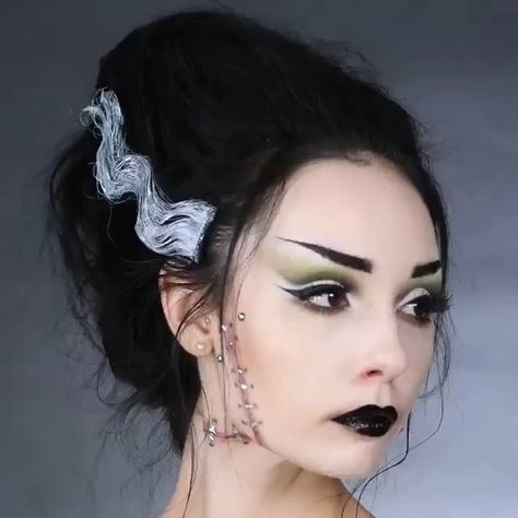 Showcasing Bold &Unique Looks on Instagram: “Good Morning and Happy Tuesday...🙂🙂@blusherglam using - Don't know what to be for Halloween yet? You can be Frankenstein's Blushing Bride…” Bride Of Frankenstein Halloween Costume, Frankenstein Halloween Makeup, Frankenstein Hair, Bride Of Frankenstein Hair, Bride Of Frankenstein Makeup, What To Be For Halloween, Frankenstein Makeup, Bride Of Frankenstein Halloween, Bride Of Frankenstein Costume