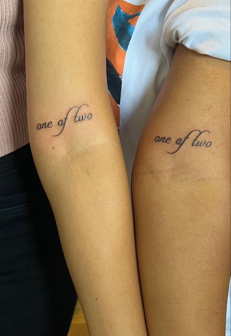 Matching tattoo aesthetic for duos or for sisters Double Trouble Matching Tattoos, Matching Tattoos For Family Cousins, Matching Tattoos Twins Sisters, 3 Matching Tattoos Siblings, Matching Wrist Tattoos Sisters, Twin Sisters Tattoos, Tattoo Ideas For Twin Sisters, Matching Duo Tattoos, Bestfriend Matching Tattoo